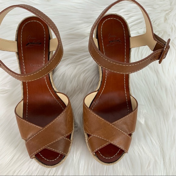 Christian Louboutin Almeria Brown Espadrille Sandals Sz 39 - Picture 5 of 15